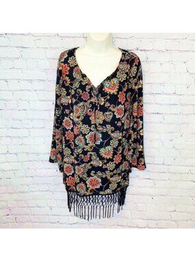 BOHO BEBOP FRINGE FLORAL PAISLEY TUNIC TOP!!!